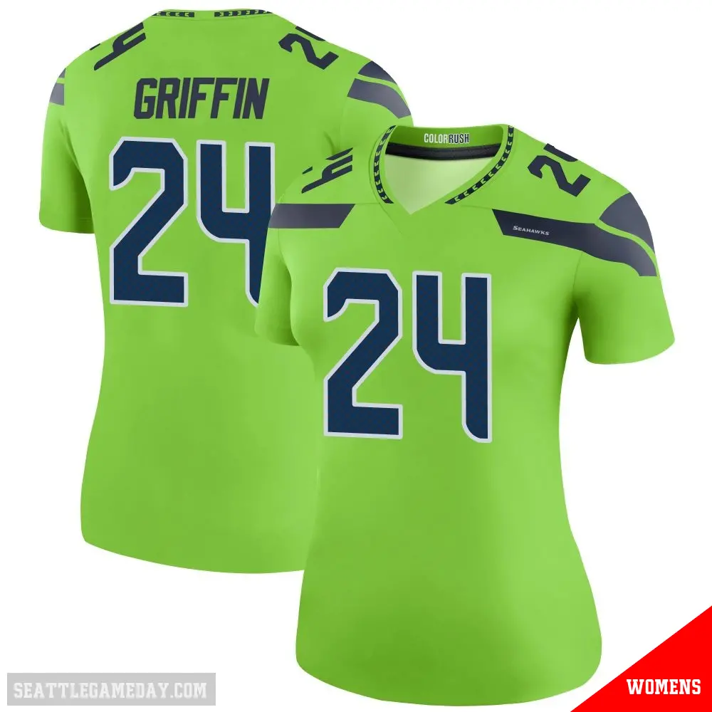 ＃24 Women's Shaquill Griffin Green Legend Seattle Seahawks Color Rush Neon Jersey
