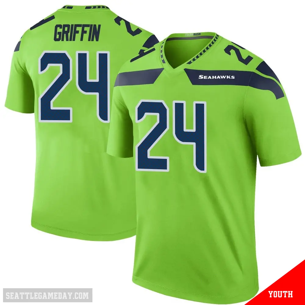 ＃24 Youth Shaquill Griffin Green Legend Seattle Seahawks Color Rush Neon Jersey