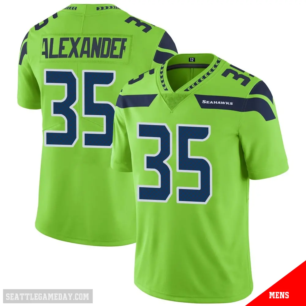 ＃35 Men's Kam Alexander Green Limited Seattle Seahawks Color Rush Neon Jersey