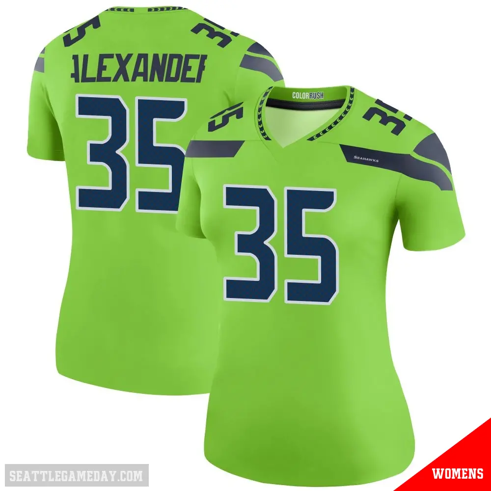 ＃35 Women's Kam Alexander Green Legend Seattle Seahawks Color Rush Neon Jersey