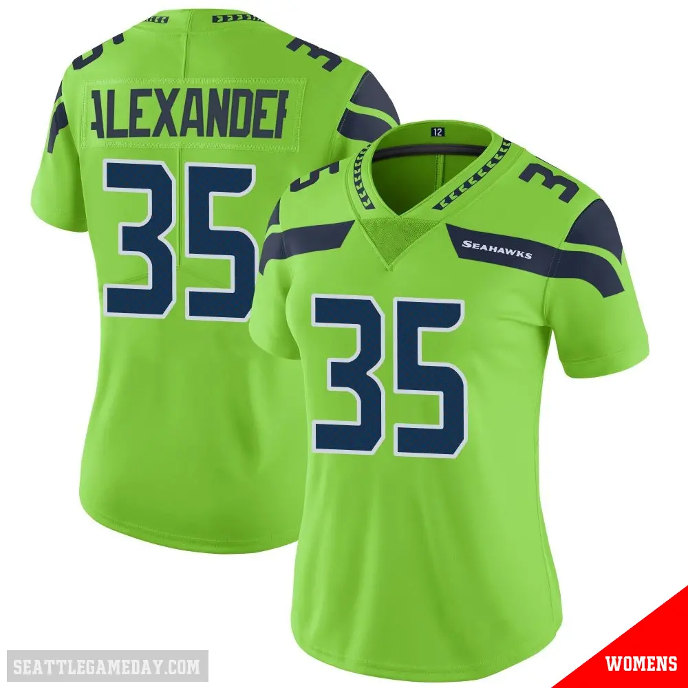 ＃35 Women's Kam Alexander Green Limited Seattle Seahawks Color Rush Neon Jersey