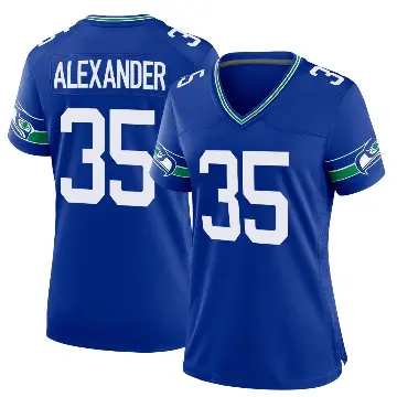 ＃35 Women's Kam Alexander Royal Game Seattle Seahawks Throwback Jersey