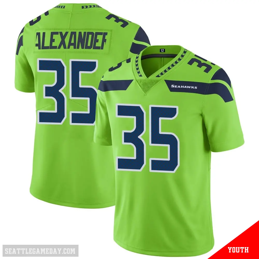 ＃35 Youth Kam Alexander Green Limited Seattle Seahawks Color Rush Neon Jersey