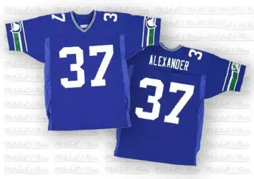 ＃37 Men's Shaun Alexander Blue Authentic Seattle Seahawks Mitchell And Ness Throwback Jersey