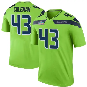 ＃43 Men's Seth Coleman Green Legend Seattle Seahawks Color Rush Neon Super Bowl LX Patch Jersey