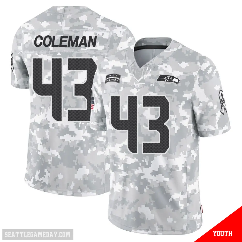 ＃43 Youth Seth Coleman Arctic Camo Limited Seattle Seahawks 2024 Salute to Service Jersey