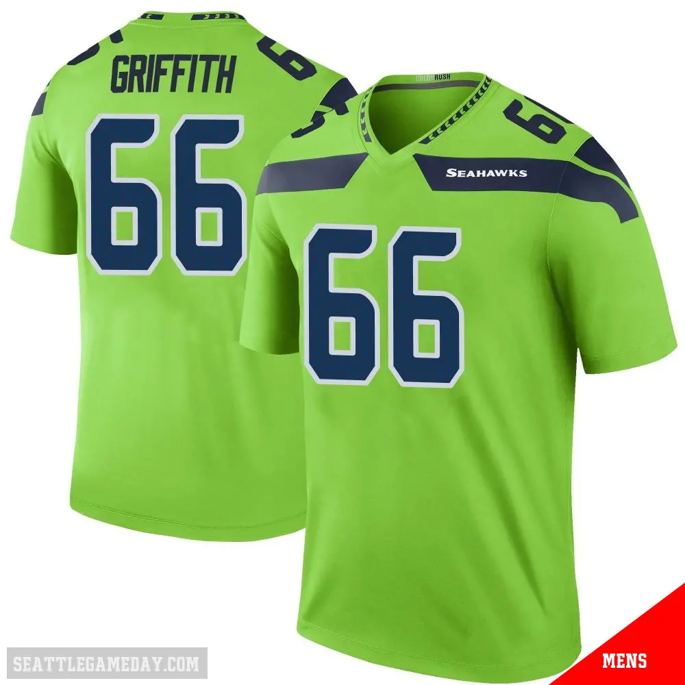 ＃66 Men's Thor Griffith Green Legend Seattle Seahawks Color Rush Neon Jersey