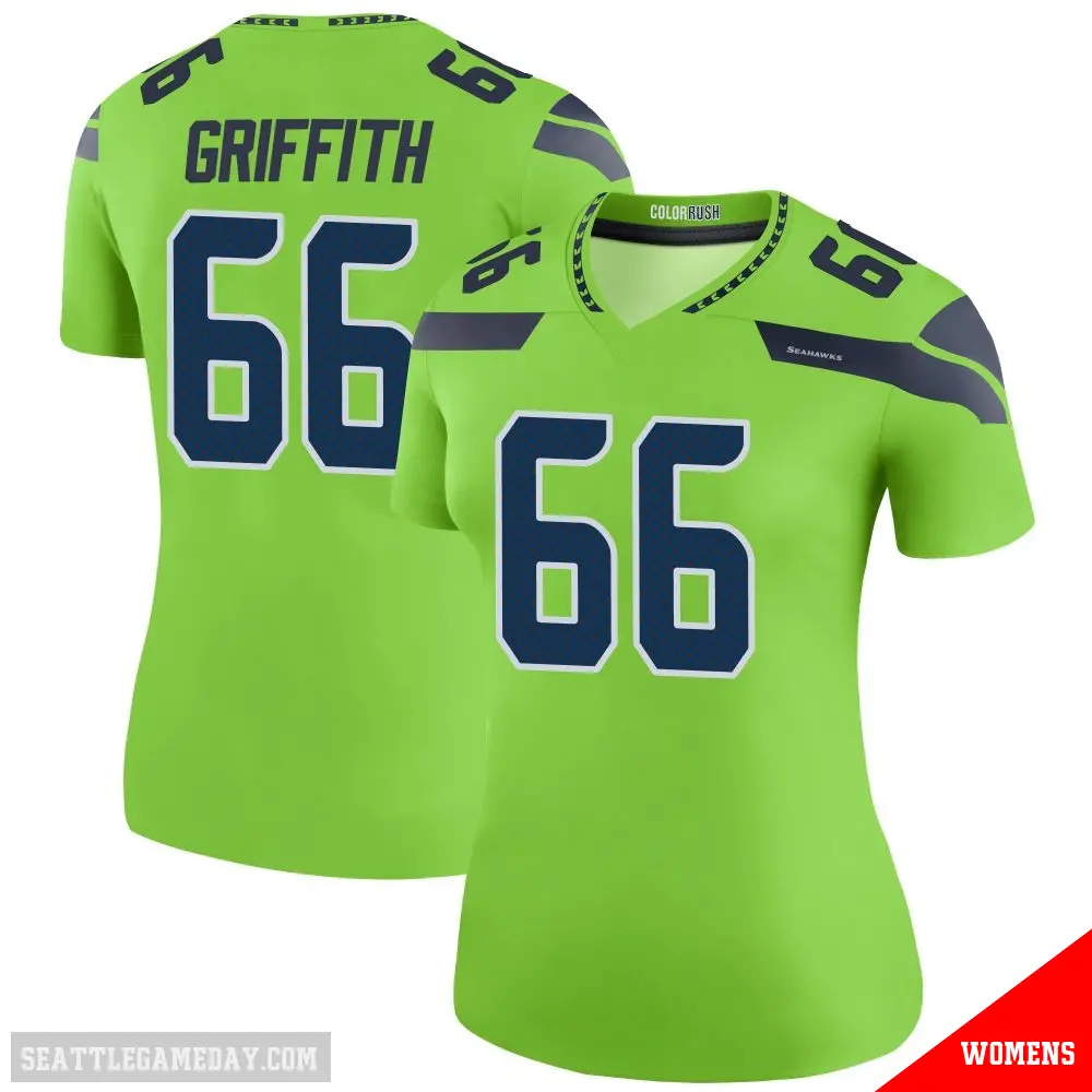 ＃66 Women's Thor Griffith Green Legend Seattle Seahawks Color Rush Neon Jersey
