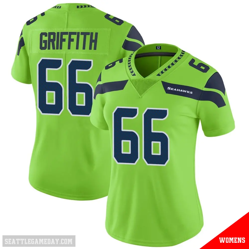 ＃66 Women's Thor Griffith Green Limited Seattle Seahawks Color Rush Neon Jersey