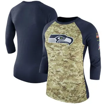 Women's Camo/Navy Legend Seattle Seahawks Salute to Service 2017 Three-Quarter Raglan Sleeve T-Shirt